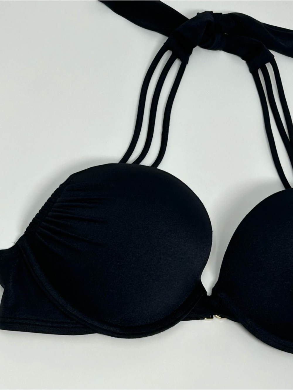 Victoria's Secret Black Strappy Halter Bombshell Push-Up Bikini Top 34A - Picture 4 of 8